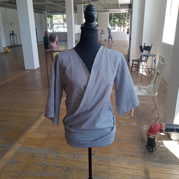 Gray and white striped wrap top - Picture 8 of 9